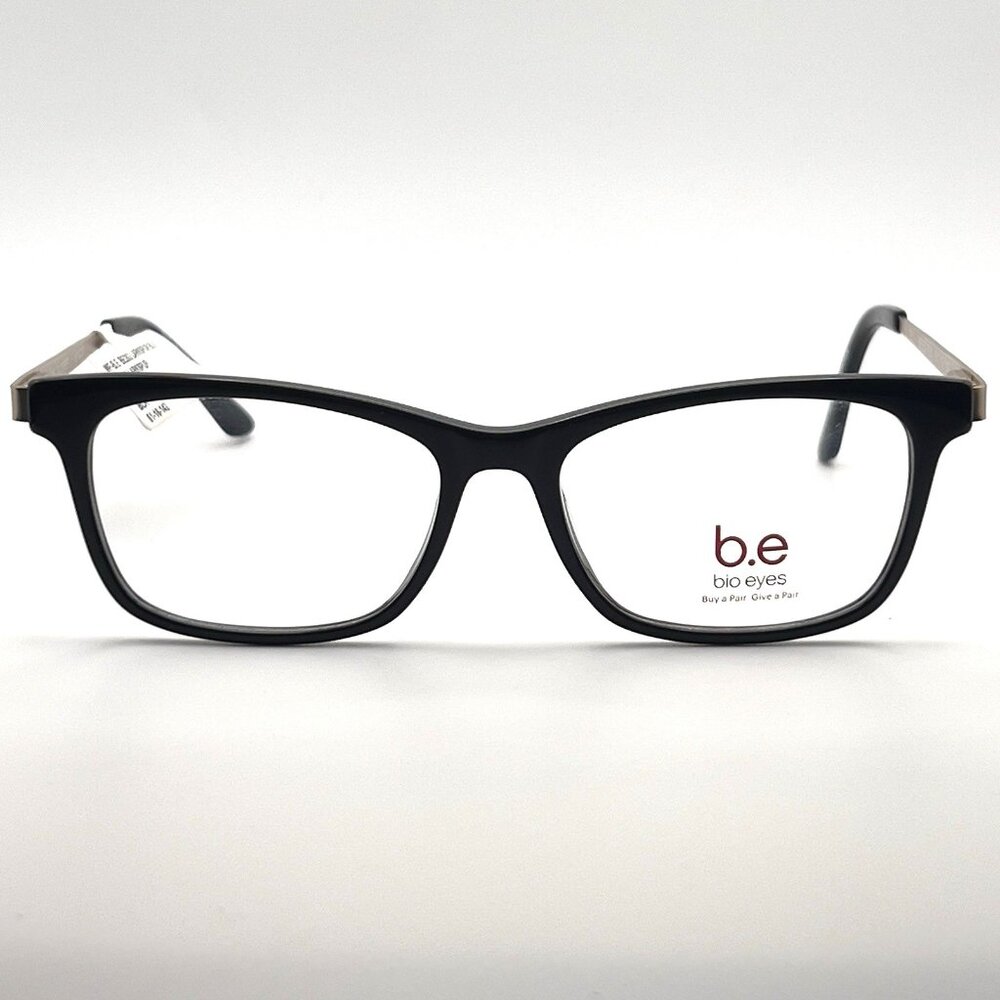 B.e Bio Eyes BE252 LARKSPUR Full Cat Eye Eyeglass Frame Black Silver 51-16-142